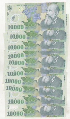 bnk bn Romania 10000 lei 2000 Isarescu unc - x10 consecutive foto