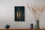 Tablou Canvas, "Răsărit printre brazi umbriți", &Icirc;ntuneric, Mister, Pădure, Lumini, Siluete, Arome, Frunziș, Liniște, Umbre, Reflexie, 26 x 39 cm, CMCL