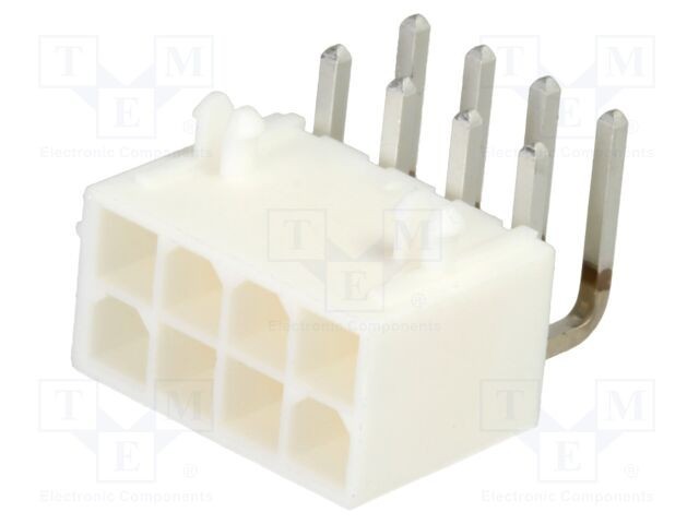 Conector MOLEX Mini-Fit Jr 8 pini 13A cablu-placă soclu tată THT aurit 90&deg;