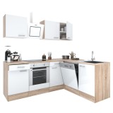 Dulap de bucatarie modular Leziter Yorki 220, colt, stejar Sonoma/alb, 220 cm latime, cu blat 28mm