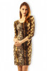Rochie Animal Print Conica, Maneca 3/4, Scurta, Cambrata, Bumbac/Poliester/Lycra, Marimi S-XL