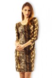 Cumpara ieftin Rochie Animal Print Conica, Maneci Trei Sferturi, Bumbac/Poliester/Lycra, Scurta Cambrata, Rochie de Zi