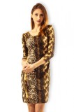 K520-99 Rochie conica model animal print, cu maneci treisfert