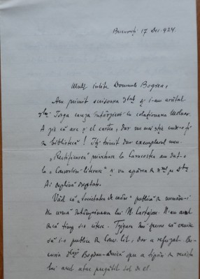Scrisoare Gheorghe T. Kirileanu catre Vasile Bogrea, 1924, Caracostea foto