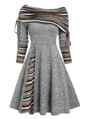 Rochie Striped cu Maneci Lungi - Look Trendy 2024 foto