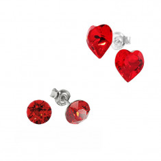 Set cercei mama fiica, Argint 925 si Cristale Swarovski, Red Light, Artemis Gift foto