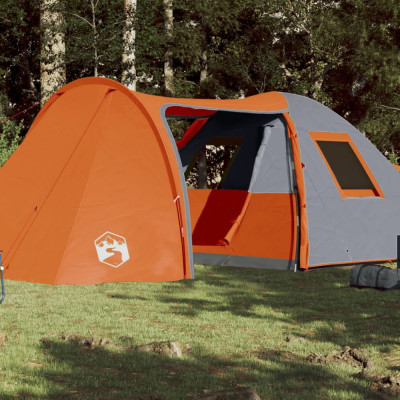 vidaXL Cort de camping pentru 6 persoane, gri/portocaliu, impermeabil foto