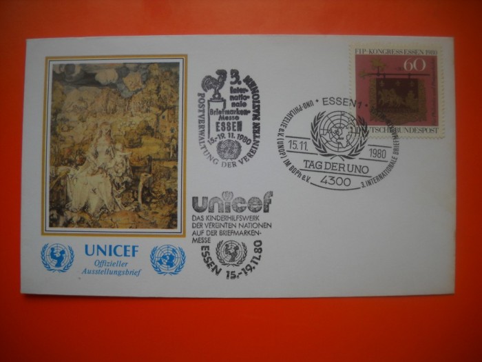 HOPCT PLIC FDC S NR 364 UNICEF COPII TARGUL UMANITAR NATIUNILOR UNITE ONU 1980 GERMANIA