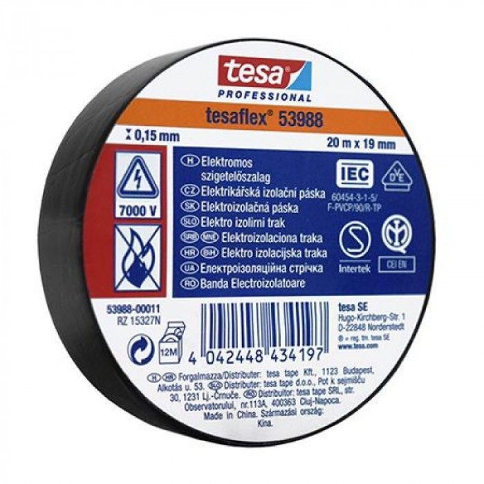 Banda izolatoare Tesaflex, 20 m, 10 bucati, Negru