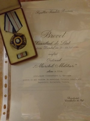 AMS# - ORDINUL MERITUL MILITAR CL.III RSR 1966, piesa, cutie, bareta, brevet RAR foto