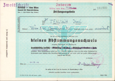 HST A2402N Kleinen Abstammungsnachweis Certificat de arian 1941 foto