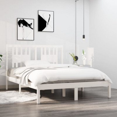 vidaXL Cadru de pat mic dublu, alb, 120x190 cm, lemn masiv foto