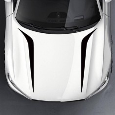 Set 2 stickere autoadezive Tuning, model &quot;Hood Stripes V2&quot;, dimensiune 100 x 26 cm, culoare Neagra