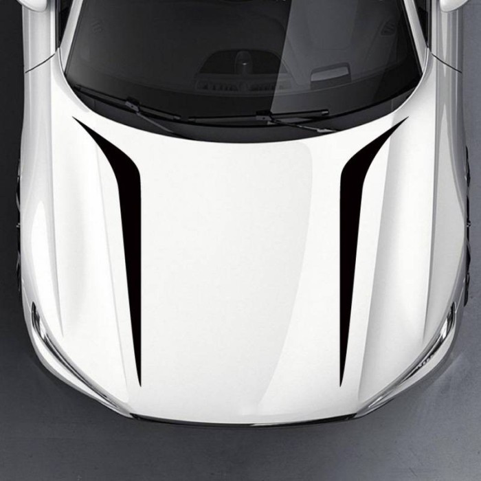 Set 2 stickere autoadezive Tuning, model &quot;Hood Stripes V2&quot;, dimensiune 100 x 26 cm, culoare Neagra FAVLine Selection