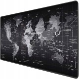 Protectie de birou tip mousepad, model harta lumii, 80x30 cm, baza cauciucata, negru/gri, Oem