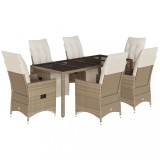 Cumpara ieftin Set bistro de gradina, 7 piese, cu perne, bej, poliratan