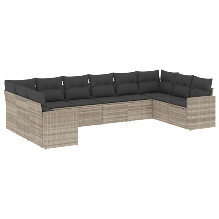 Set canapele de gradina cu perne 10 piese gri deschis poliratan
