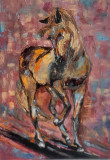 Pictura, tablou modern nou, -CAL IN GALOP NR.2- pictor roman consacrat, Animale, Ulei, Abstract