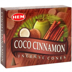 Conuri parfumate Cocos si Scortisoara, gama profesioanala HEM Precious Coconut Cinamon, 10 buc aromaterapie suport metalic inclus foto