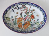 Farfurie decorativă porțelan stil chinezesc &ndash; pictură policromă cu păsări și flori, piesă de perete