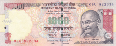 Bancnota India 1.000 Rupii 2014 - P107d UNC foto