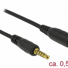 Cablu prelungitor jack stereo 3.5mm 5 pini T-M Negru 0.5m, Delock 85700