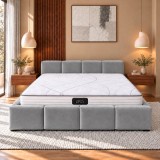 Pat Dormitor Dublu Giovanni 160x200 Tapitat Catifea Gri Cu Somiera Inclusa