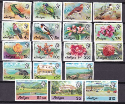 Antigua 1976 fauna pasari flori vederi MI 399-416 MNH foto