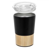 Cana termos din inox si bambus, cu capac transparent, negru, 350ml
