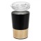 Cana termos din inox si bambus, cu capac transparent, negru, 350ml