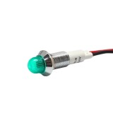 Indicator LED cap sferic de panou din alama, 10mm, 2 fire 20cm, verde, 12V DC, IP67, FL1M-10BW-1-GREEN