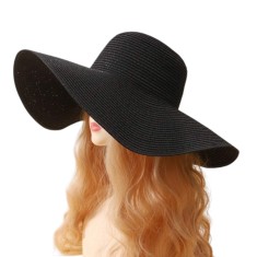 Palaria Mare pentru Femei, Stil Boho, Material Tip Paie, Usoara si Eleganta, Negru