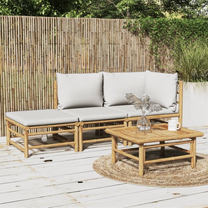 Gossi set mobilier de gradina cu perne gri deschis, 3 piese, bambus