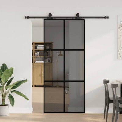 vidaXL Ușă glisantă cu set feronerie neagră 90x205cm sticlă securizată 3375827 foto