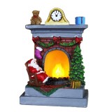 Decoratiune de craciun tip semineu, flippy, semineu decorativ cu foc din rasina, model semineu cu mos craciun, flacara iluminare led, 13.5 x 9 x 6 cm,