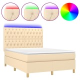 Cumpara ieftin Pat cu arcuri, saltea si LED, crem, 140x200 cm, textil
