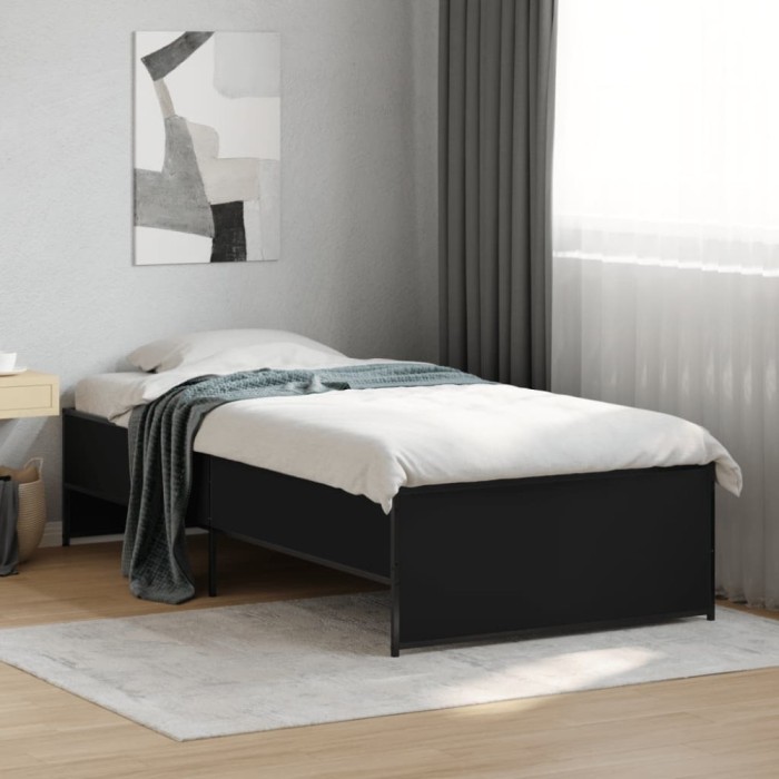 vidaXL Cadru de pat, negru, 75x190 cm, lemn prelucrat și metal 845251
