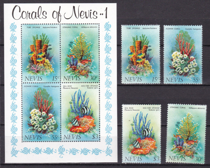 Nevis 1983 fauna marina corali MI 84-87 + bl.2 MNH