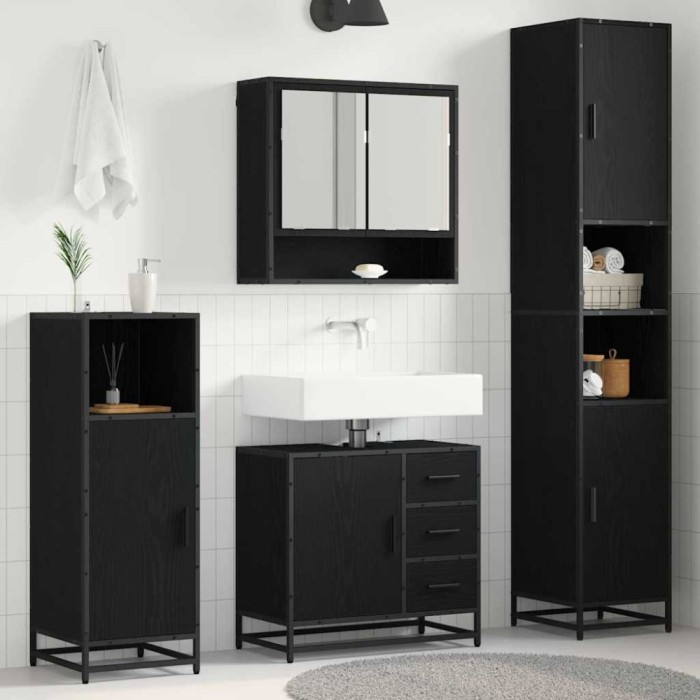vidaXL Set de mobilier pentru baie cu sertar cu ușă 4 pcs Stejar negru 3402449