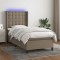 vidaXL Pat cu arcuri, saltea și LED, gri taupe, 90x190 cm, textil 3138601