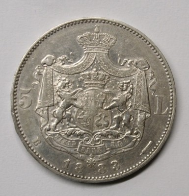 5 LEI 1883 . DETALII EXCELENTE . &amp;bdquo;KULLRICH&amp;rdquo; SCRIS PE 6,5 MM . CEA MAI BUNA STARE DE PE OKAZII . foto