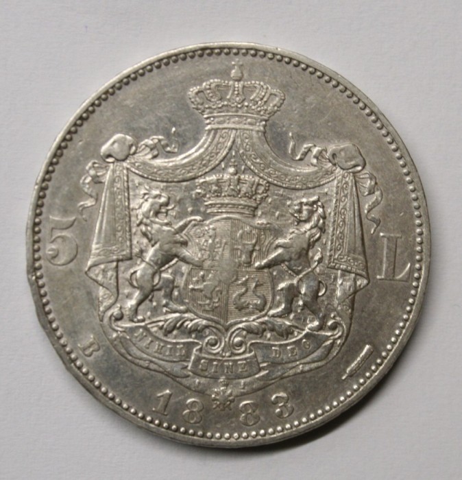 5 LEI 1883 . DETALII EXCELENTE . &bdquo;KULLRICH&rdquo; SCRIS PE 6,5 MM . CEA MAI BUNA STARE DE PE OKAZII .