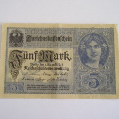 M1 - Bancnota foarte veche - Germania - 5 marci - 1917