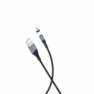 Cablu de Date si incarcare USB la MicroUSB, XO-NB125 Magnetic, 2A, 1 m, Negru, Blister foto