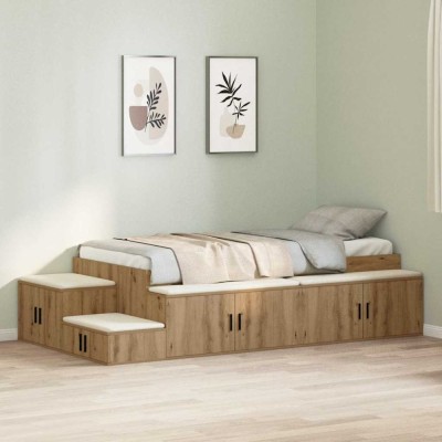 vidaXL Cadru de pat cu depozitare stejar artizanal 244 x 127 x 53.5 cm 3335580 foto