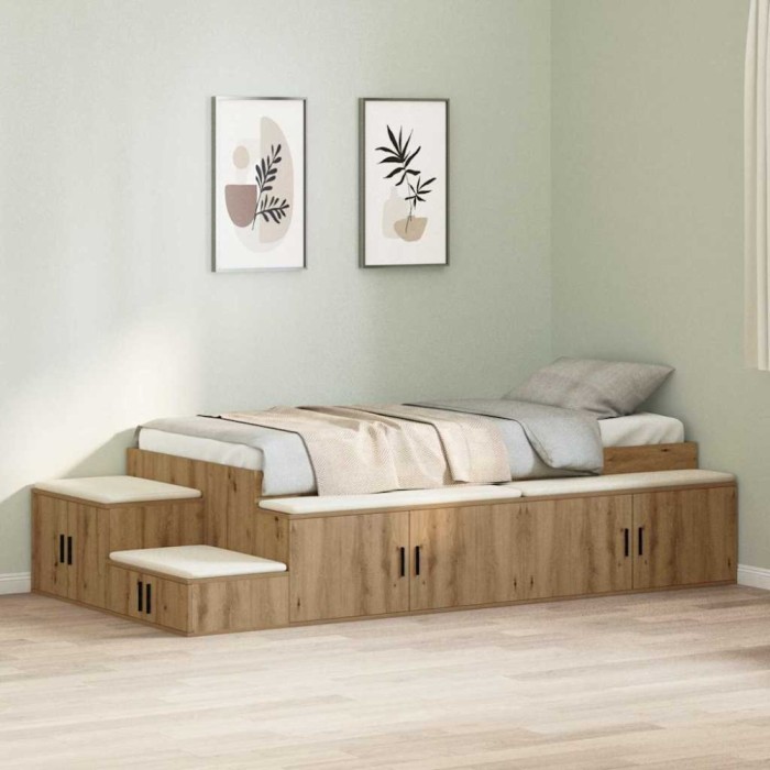 vidaXL Cadru de pat cu depozitare stejar artizanal 244 x 127 x 53.5 cm 3335580