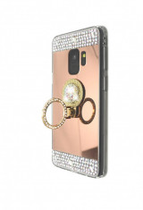 Husa silicon oglinda , inel si pietricele Samsung Galaxy S9 , Roz foto