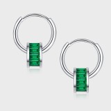 Cumpara ieftin Cercei Toarte din Argint 925 , Model Huggie cu Pandantiv Geometric Verde Smarald