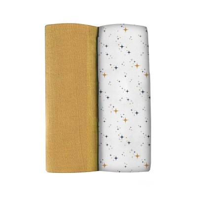 Set 2 Museline Beaba bumbac 120x120 cm Honey Yellow Starry Night foto