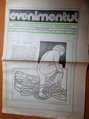 ziarul evenimentul 2-6 aprilie 1990-art foto orasul bucuresti si carol al 2-lea foto